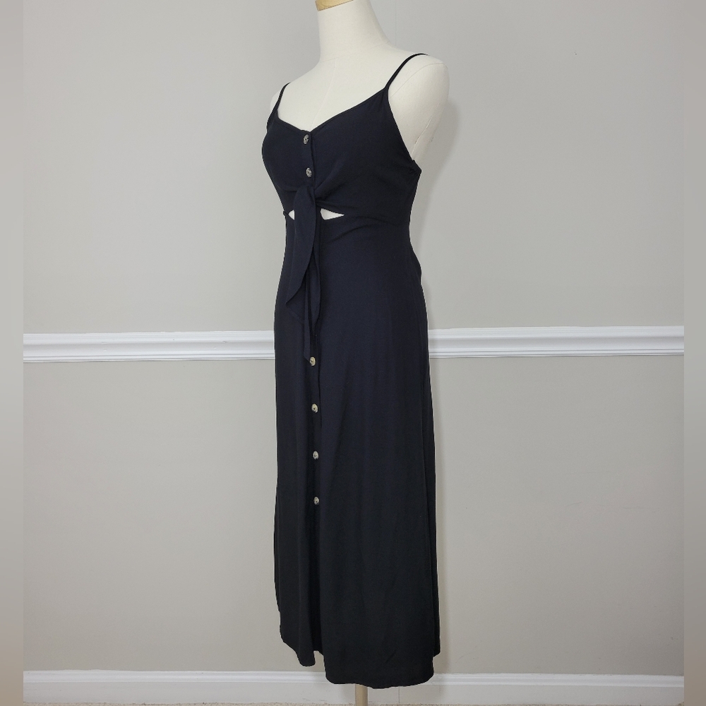 Miami by Francisca's Black Tie Front Button Down Midi Sleeveless Dress